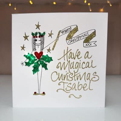 Holly Dress Girl Christmas Card