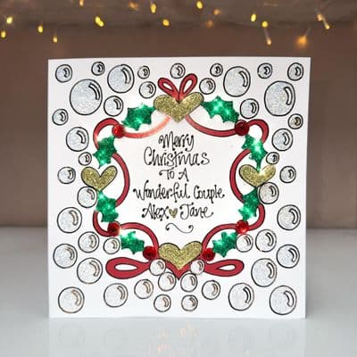 Holly & Heart Wreath Christmas Card