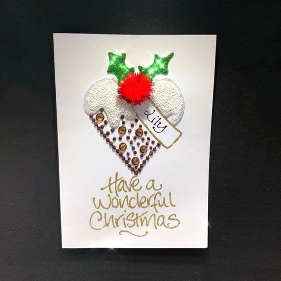 Holly Pudding Heart Christmas Card