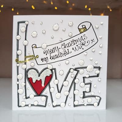 Love with Snow on Heart Christmas Card