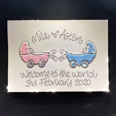 Medium A5 Twin Pram; Pink or Blue