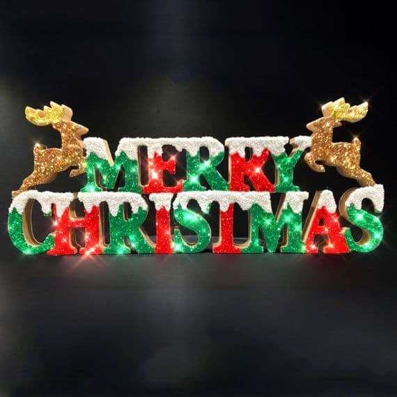 Merry Christmas Sign with Reindeer: Choose your colour