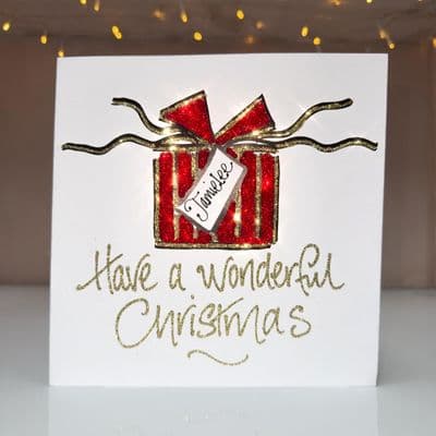 Present with Bow Christmas Card in Red or Green