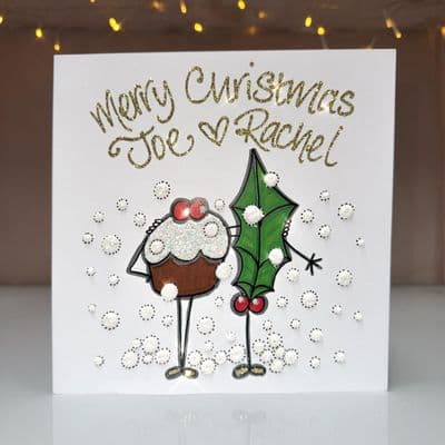 Pudding & Holly Couple Christmas Card