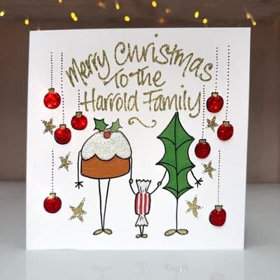 Pudding, Holly & Sweetie Family Christmas Card