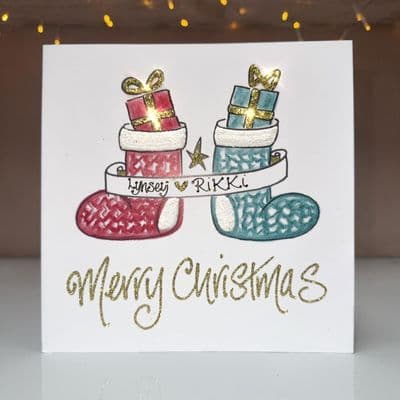 Red & Green Stocking Christmas Card