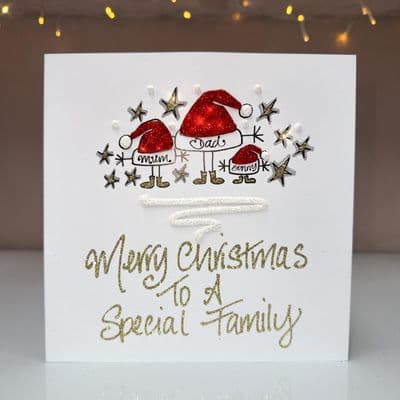 Santa Hat Family of 3 Christmas Card