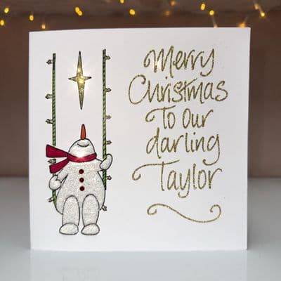Snowman on Swing Christmas Card