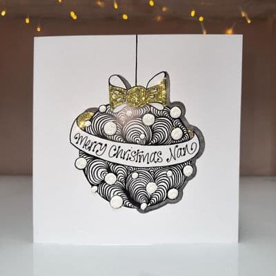 Swirly Bauble with Bow Christmas Card