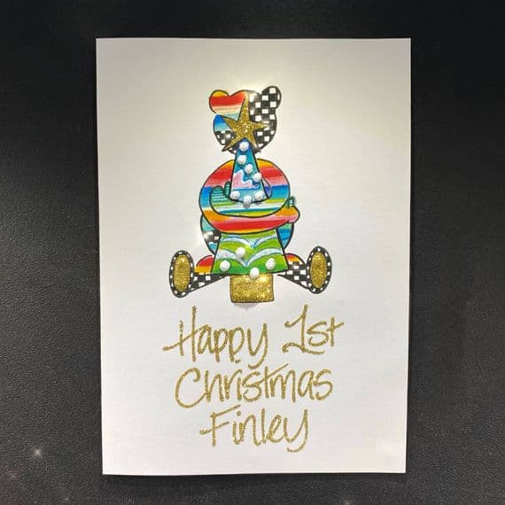 Teddy Hugging Tree Christmas Card