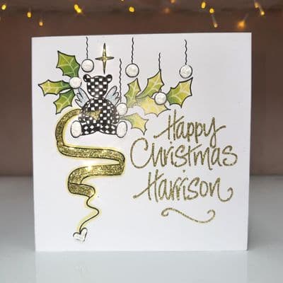 Teddy with Holly Christmas Card