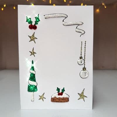 Tree, Pud, Holly & Bauble Border Christmas Card