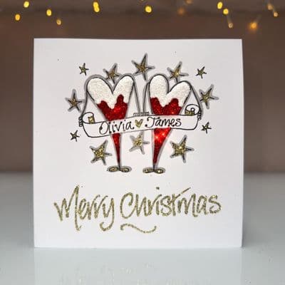 Two Red Hearts Christmas Card