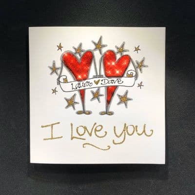 Two Red Hearts with Scroll