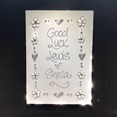 White Flowers & Hearts Border; Gold or Silver