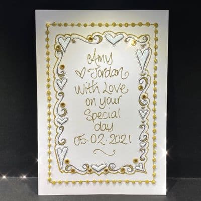 White Hearts & Swirls Border; Silver or Gold