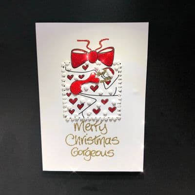 Woman in Present Christmas Card