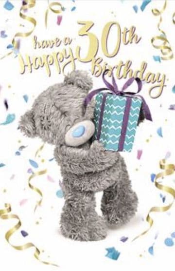 30th Birthday Bear Holding gift ( 3D ) Birthday card