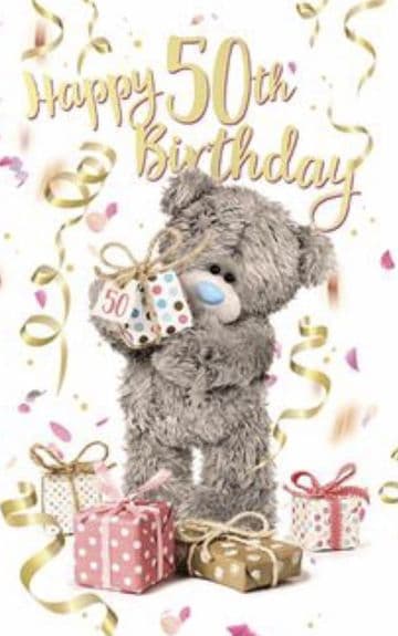 50th Birthday Bear with Presents ( 3D ) Birthday card