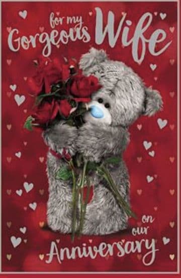 Anniversary Wife Bear and Roses (3D ) Anniversary card