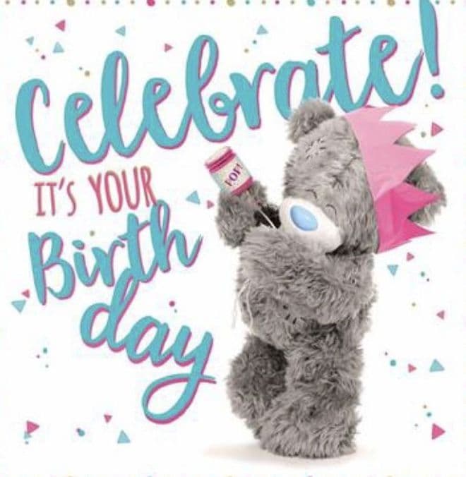 Bear with Party popper ( 3D )  Birthday card