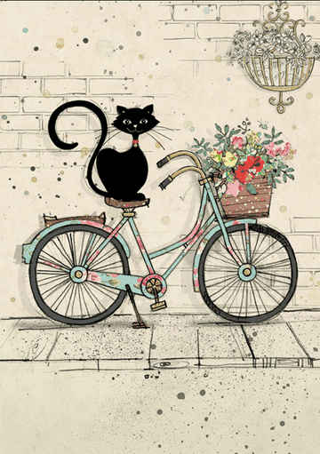 Bike Cat cute Black cat greeting card