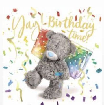 Birthday Bear carrying Gift box ( 3D ) Birthday card