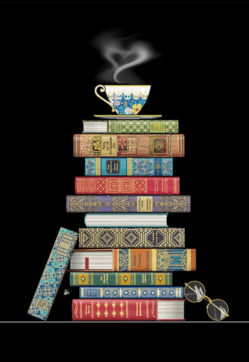 Book pile Blank embossed / foiled greeting card