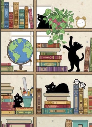 Bookcase Kitties cute Black cats greeting card