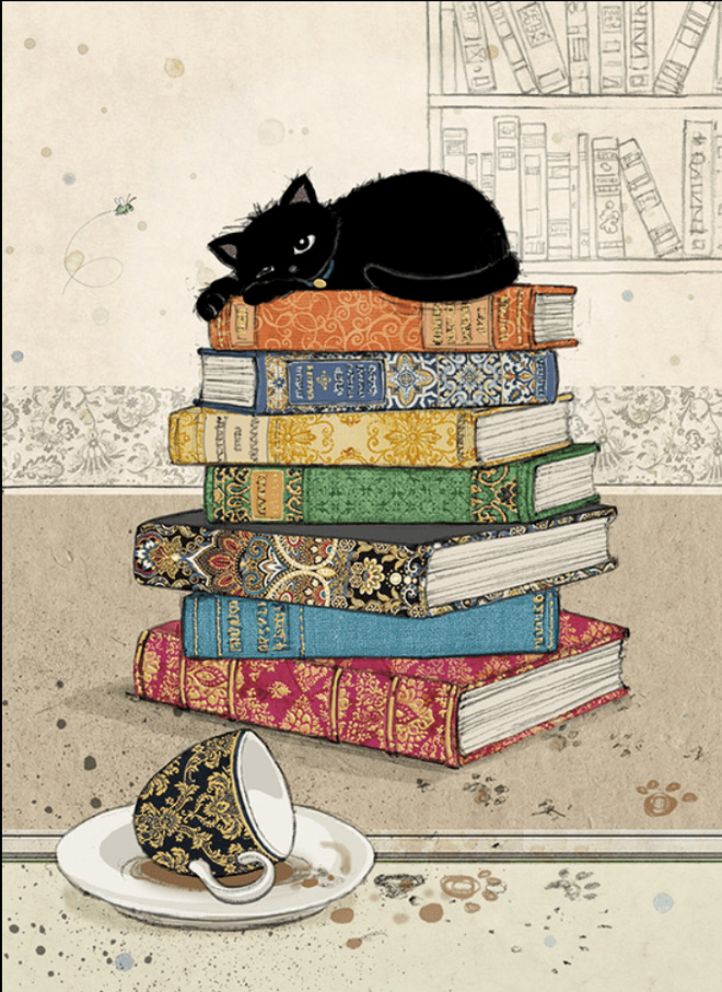 Books Kitty   cute Black cat greeting card