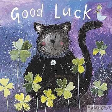 Cat and Clover Good luck Greetings Card