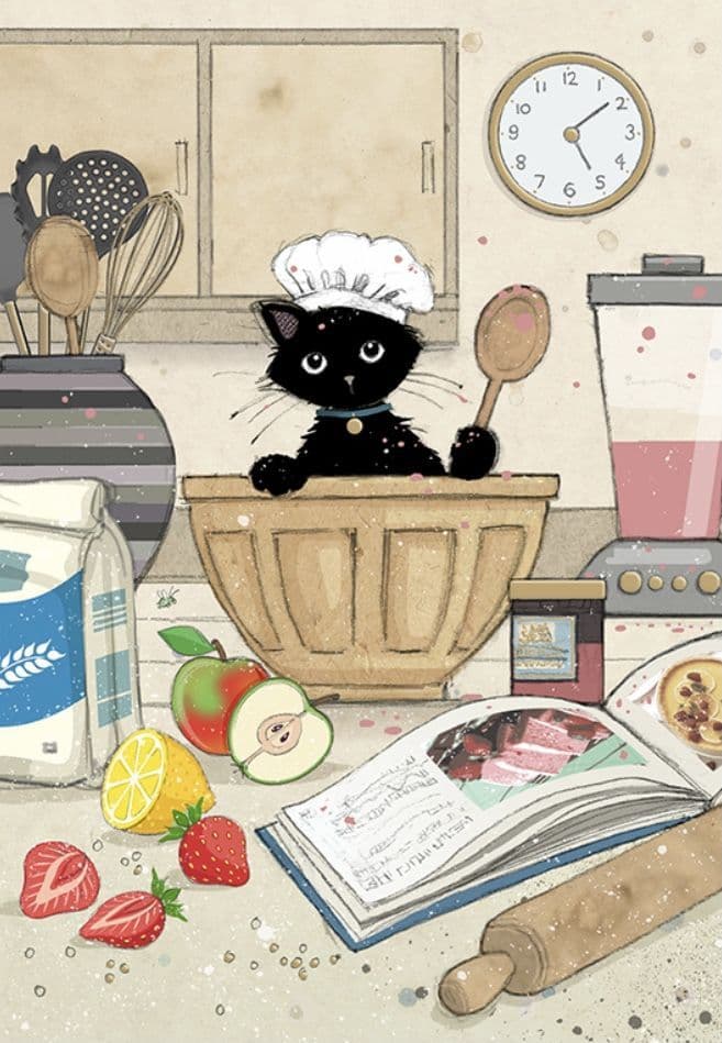 Chef Kittie   cute Black cat greeting card