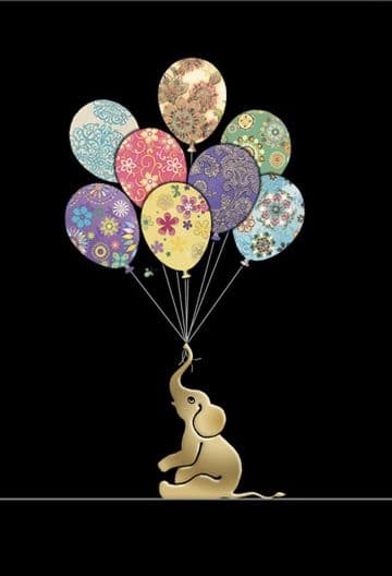 Elephant Ballons Blank embossed / foiled greeting card