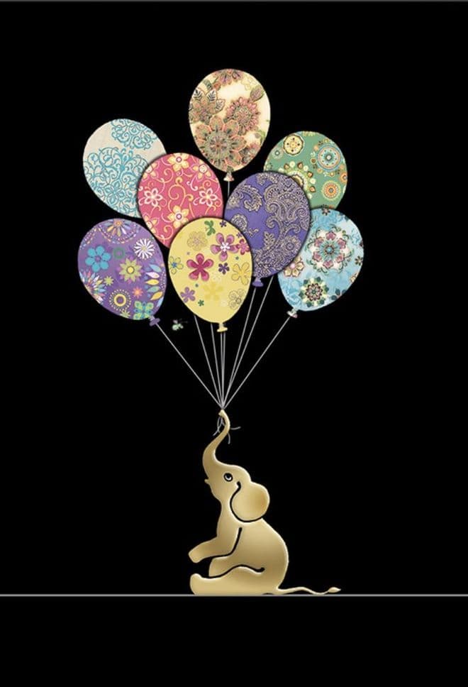 Elephant Ballons   Blank embossed / foiled greeting card