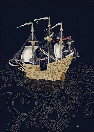 Galleon Blank embossed / foiled greeting card