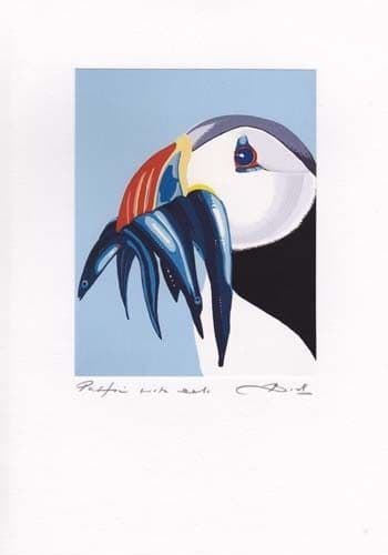 Puffin with Eels Greetings Card