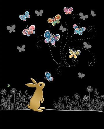 Rabbit with Butterflies Blank embossed / foiled greeting card