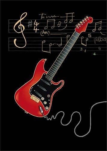 Red Electric Guitar Blank embossed / foiled greeting card