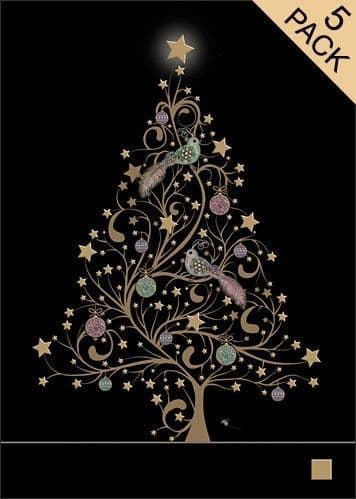 Star Tree and Birds 5pk Christmas cards