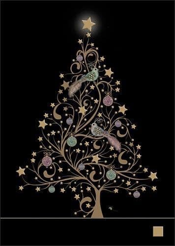 Star Tree and Birds  Christmas Card