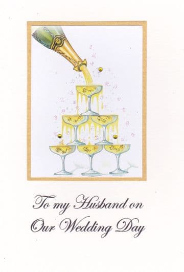To my Husband on our Wedding Day (Champagne Tower ) Greetings Card