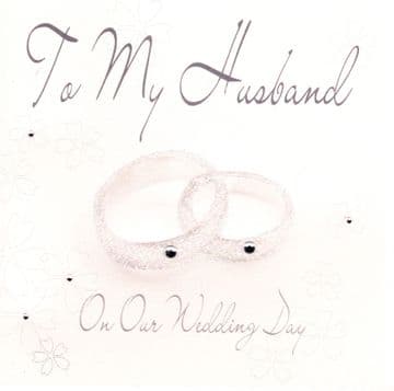To My Husband on our Wedding Day (Rings ,small) Greetings Card