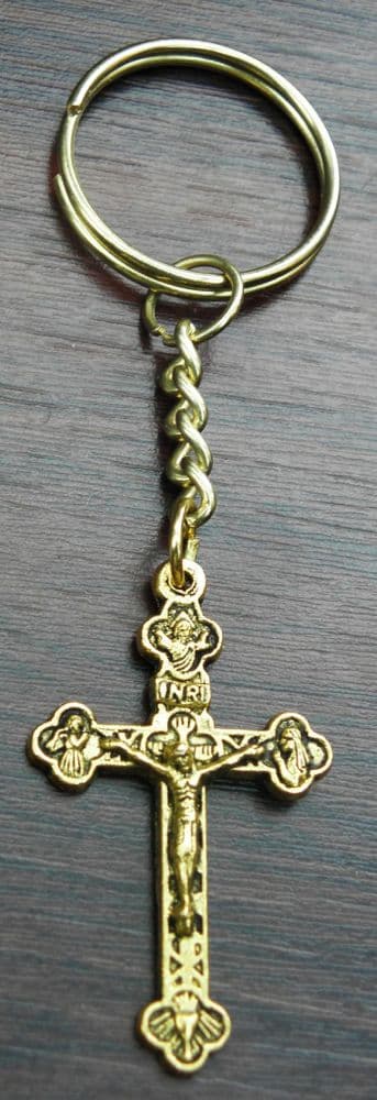 10 PCS x Cross Crucifix Jesus Christ Religious Key Ring Holy Keyring Gold-tone
