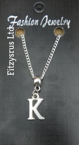 18" or 24 Inch Chain Necklace & Alphabet Letter K Pendant / Charm Name Initial
