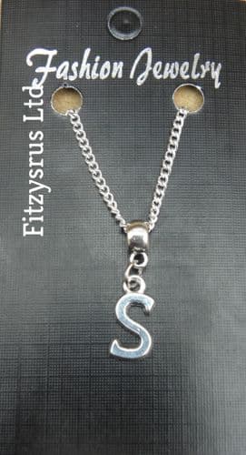 18" or 24 Inch Chain Necklace & Alphabet Letter S Pendant / Name Initial Charm