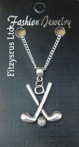 18" or 24" Inch Chain Necklace & Hockey Sticks & Ball Pendant Charm Stick Gift