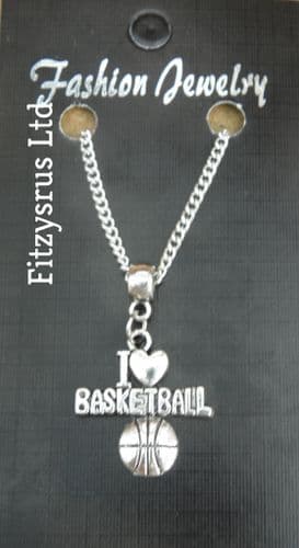 18" or 24 Inch Chain Necklace & I Love Basketball Charm / Pendant Gift Souvenir