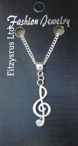 18" or 24" Inch Chain Necklace & Musical Note G-clef Charm Musician Clef Pendant