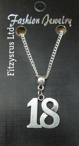 18" or 24 Inch Chain Necklace & Number 18 Pendant / Charm - 18th Birthday Gift