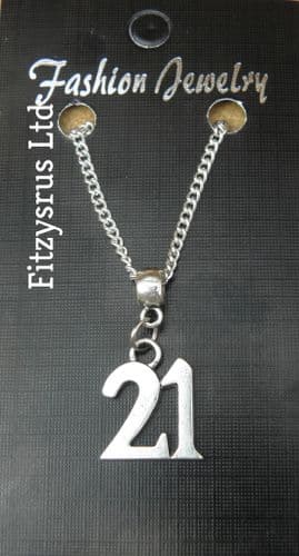 18" or 24 Inch Chain Necklace & Number 21 Pendant / Charm - 21st Birthday Gift